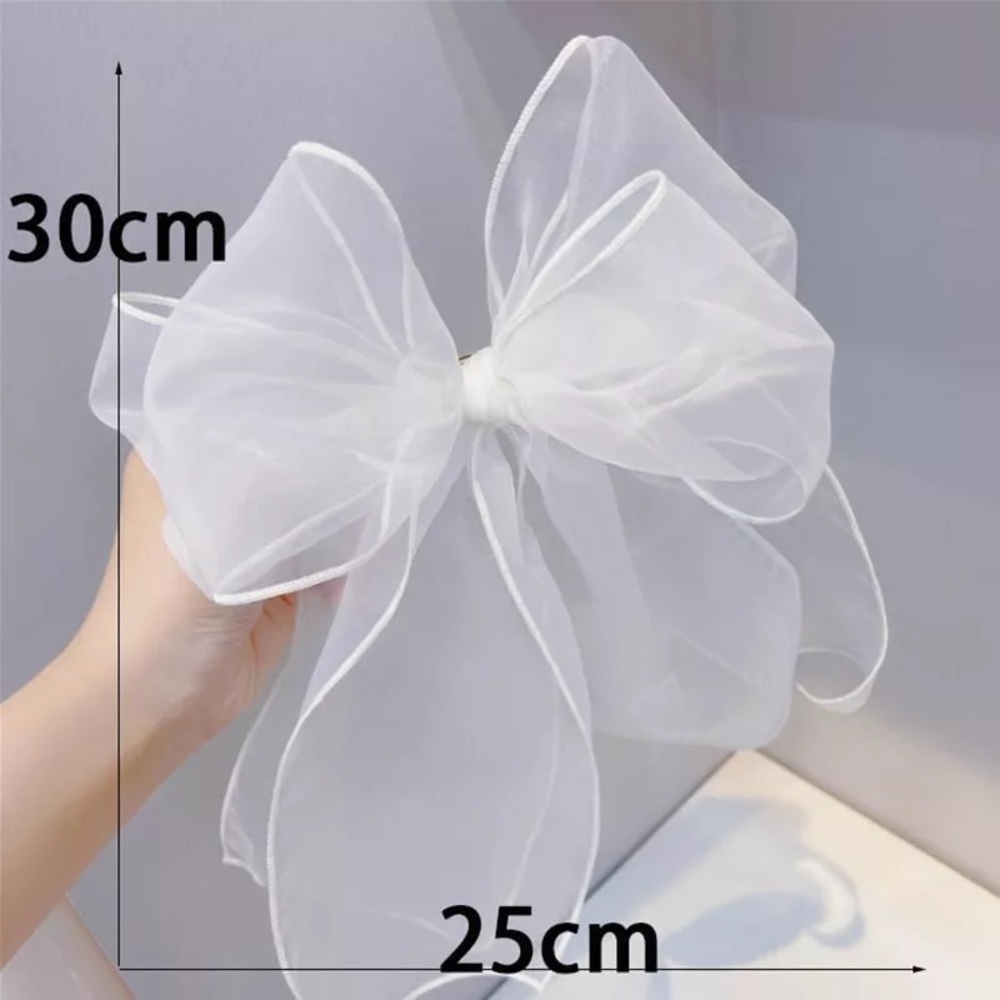 Oversized Black Tule Bow French Barrette Hair Clip - Picture 6 of 10
